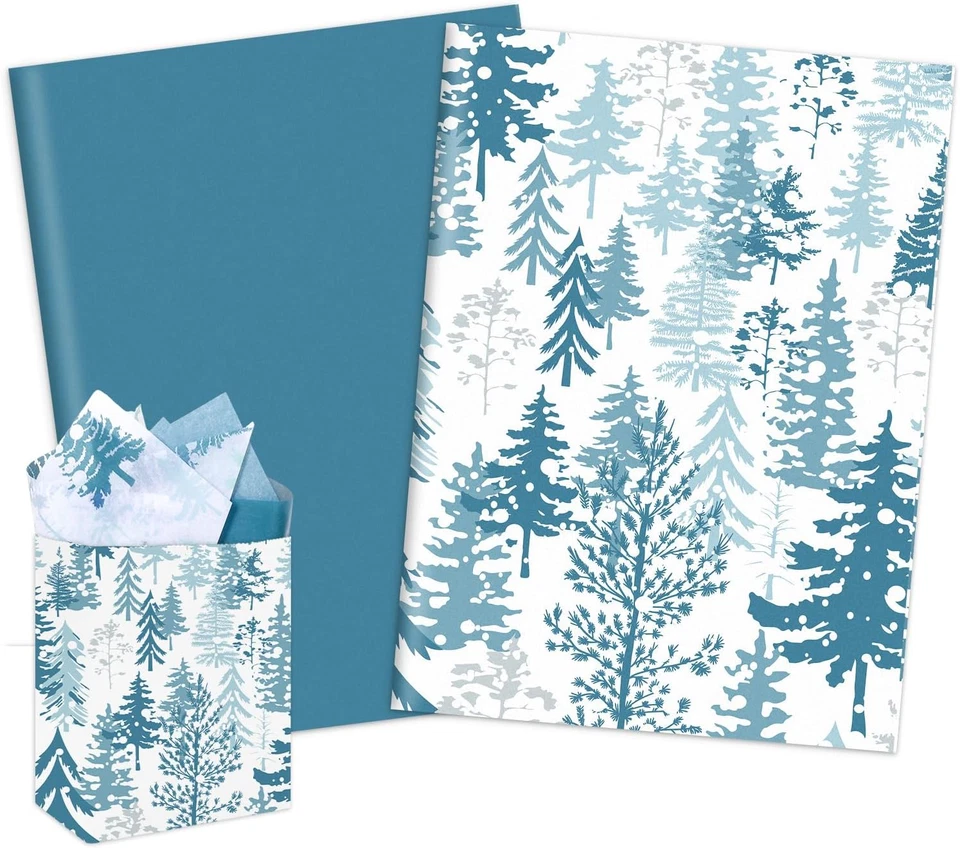 100 Sheets Christmas Tissue Paper Blue Xmas Tree Gift Wrapping Paper Decorative - Image 1 of 4