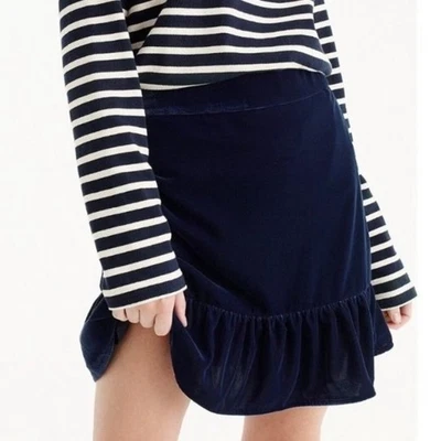 J. Crew Navy Blue Velvet Flounce Ruffle Mini Skirt NWT - Image 1 of 4