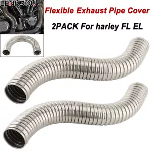 2PCS Stainless Flexible Exhaust Pipe Cover For Harley Knucklehead Panhead FL EL - Picture 1 of 7