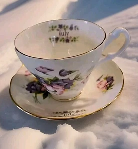 Royal Stuart JULY Teacup and Saucer - Bone China Vintage - Picture 1 of 8