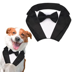 Formal Dog Tuxedo Collar with Bow Black Dog Bandana Wedding Tux Adjustable Bi... - Picture 1 of 5
