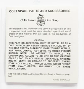 Colt Spare Parts And Accessories List. Part No. 91976 Rev. A - Picture 1 of 3