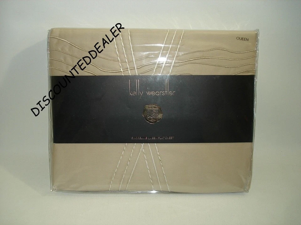 Kelly Wearstler Shoreline Queen Flat Sheet Beige Oatmeal Cotton 500 TC New $100 - Image 1 of 4