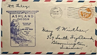 1938 ASHLAND OREGON LITHIA PARK FDC 1938 Envelope NAT. AIR MAIL WEEK 3F - Image 1 of 4