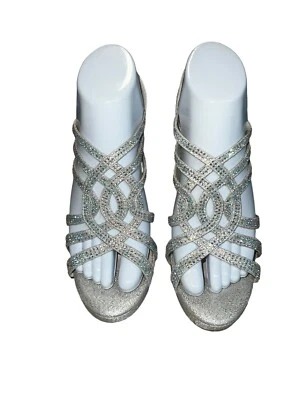 David’s Bridal Womens Silver Strappy Sparkle Stiletto Wedding Heels, Size 8 - Image 1 of 4