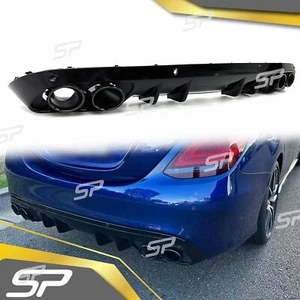 Diffusor + Auspufflenden Schwarz für Mercedes C Kl. W205 S205 Series. Avantgarde - Afbeelding 1 van 13