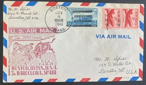 1948 Boston MA Usa First Flight Airmail Cover FFC To Barcelona Spain - Picture 1 of 2