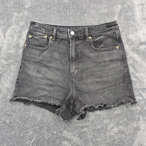 American Eagle stretch Jean shorts womens 8 black high rise denim raw hem - Picture 1 of 16