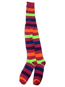 Womens Pink Green Blue Rainbow Striped Knee High Halloween Socks - Picture 1 of 2