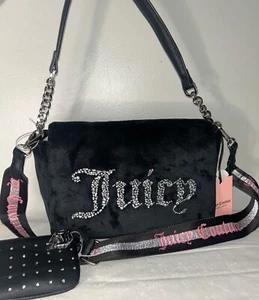 NEU! Neu mit Etikett Juicy Couture Umhängetasche Velours All That Glitzer Klappe schwarz - Bild 1 von 9