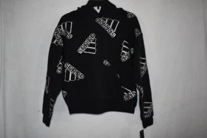 adidas Girls Allover Print Foil Fleece Hoodie XL (16) Black NWT - Picture 1 of 2