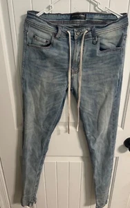 Hyper Denim Mens Size 32 32x32 Distressed Laced Ankle Zipper Blue Skinny Jeans - Picture 1 of 5