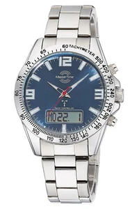 MASTER TIME Herren-Armbanduhr Funk Sporty Big Date Stahl/Blau MTGA-10875-32M - Photo 1/3
