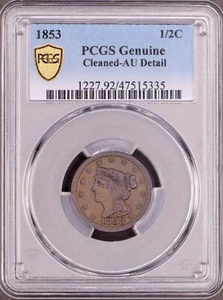 1853 Braided Hair Half Cent PCGS AU Details - Great Album Filler - Picture 1 of 3