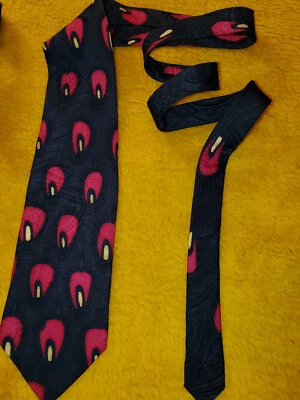 ROBERT DASKAL ~ CORBATA DE ARTE PINTADA A MANO PINTADA A MANO ~ NEGRO CARBÓN Y CEREZA ~ 58" Foto 1 de 4