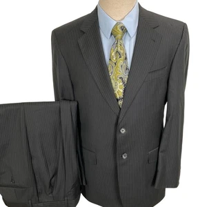 Jos A Bank Signature Gold Suit Mens 38R 32W 32L Black Pinstripe Gordon Wool Flaw - Picture 1 of 18