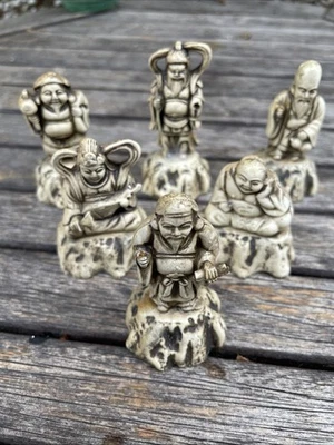Vintage Lot Of 6 Cast Resin Small Chinese Deity / Gods & Goddess Figurines - Image 1 of 4