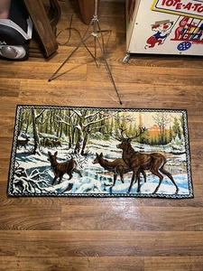 VTG DEER HUNTING TAPESTRY WALL ART HANGING SNOW OUTDOORS BUCK WILDLIFE CABIN - Picture 1 of 9