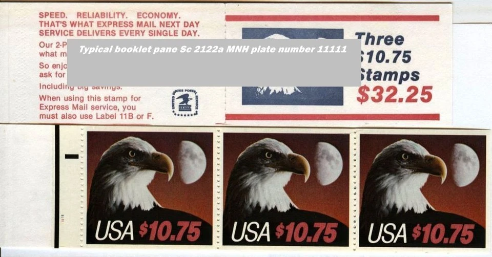 1985 Eagle - Moon  $10.75 Mint MNH booklet of 3 Sc 2122a plate number 11111 - Image 1 of 1