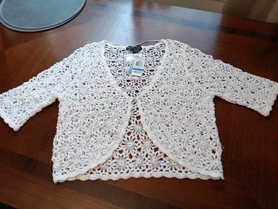 Bolero de encaje crochet blanco manga corta I N C encogerse de hombros para mujer XL estrás nuevo con etiquetas  Foto 1 de 4