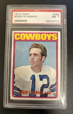 Tarjeta de radiocontrol 1972 Topps Roger Staubach novato PSA 7 casi como nueva fútbol clasificado #200 Foto 1 de 2