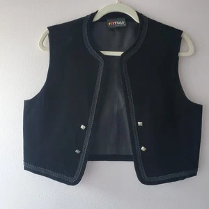 rrrruss gilet vintage anni 70 donna nero velluto ritagliato accenti argento preppy old money - Foto 1 di 12