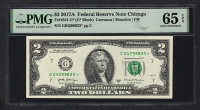 United States-Federal Reserve 2 Dollars 2017A Fr#1941-G* (G* Block) UNC Grade 65 - Image 1 of 2
