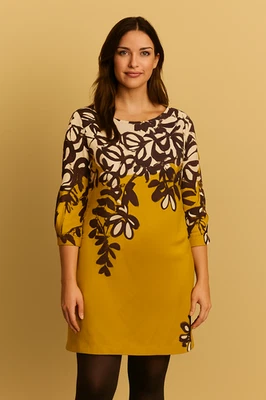 Vestido Floral Dorado The Limited M Estampado Abstracto Manga 3/4 Vacaciones Elegante Foto 1 de 4