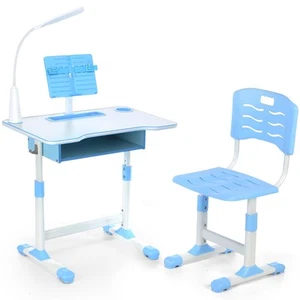 Kinderschreibtisch Schülerschreibtisch Verstellbar Neigbar mit Stuhl&Lampe Blau - Bild 1 von 27