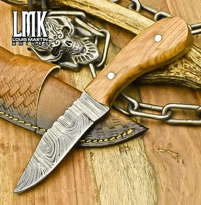 LMK Forged Skinner Knife Twist Damascus Olive Wood Outdoor Razor Sharp - Image 1 of 4