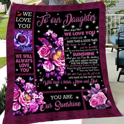 I Love You To My Daughter Fleece Blanket Gift From Mom Dad, Gift Birthday - Image 1 of 4