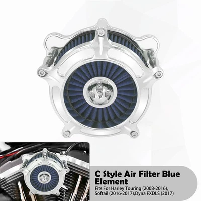 Filtro de ar turbina cromada entrada azul para Harley 08-2016 Road King Electra Glide - Imagem 1 de 4