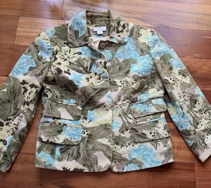 Ann Taylor LOFT Blazer Size 0 Tropical Green 100% Cotton Lined Hidden Snaps Work - Picture 1 of 8