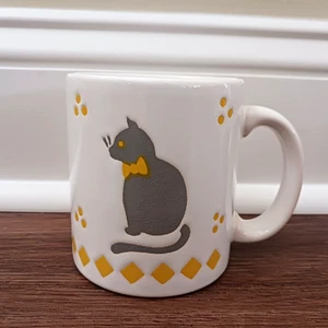Taza Gato Waechtersbach Blanca Cerámica Gris Gato Alemania Occidental Acentos Amarillos - Imagen 1 de 4