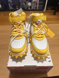 Nike & Off White - Air Force 1 One Mid- Varsity Maize Yellow Size Us 9.5 - Picture 1 of 11