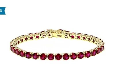 Red lab created ruby 18k yellow gold over silver bracelet 17.46ctw 7.25" NEW - Image 1 of 4