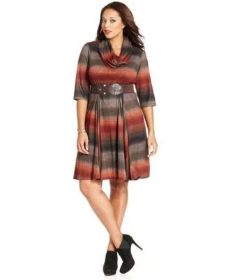 Robbie Bee Plus 3X Womens Brown Striped Sweater Dress &Infinity Scarf NWT $99 - Image 1 of 3