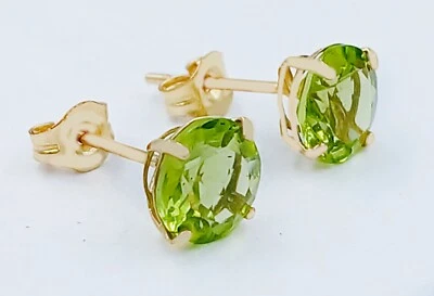 PENDIENTES PERIDOTO ORIGINALES 1,96 quilates oro amarillo macizo 14k - hechos en ee. uu. - nuevos con etiquetas Foto 1 de 4