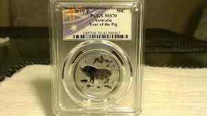 2019 P 50C Silver 1/2 oz Australia Year of the Pig Half Dollar PCGS MS70 - Picture 1 of 2