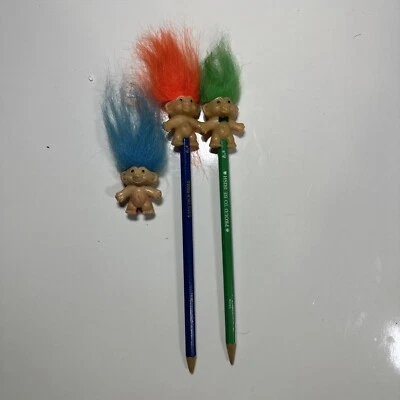 Top de lápiz vintage Russ Trolls Babies (raro), lote de 3 con 2 lápices Y4 Foto 1 de 4
