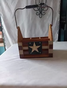 Red White & Blue Wooden Organizer, Tote, Picnic Container Plates Utensils 4th Of - Picture 1 of 13