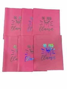 Back to School Folders with Prongs Set of 6 Pink No Prob Llama Silver Pen + Gear - Picture 1 of 4
