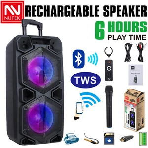 Dual 10" Portable Bluetooth Hi-Fi Speaker Rechargeable System TWS DJ Karaoke LED - Picture 1 of 12