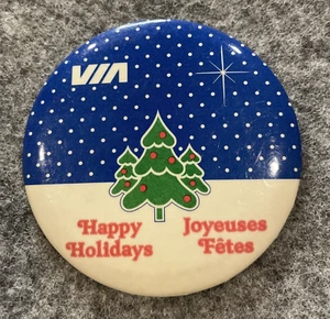 Via Rail Happy Holidays Christmas Trees Logo Train Railway Hat Button Lapel Pin - Foto 1 di 12