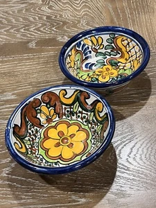 Set Of 2 T. Ruth Vintage Talavera Mexican Pottery Bowl Dish 6”x2.25” Signed - Picture 1 of 19