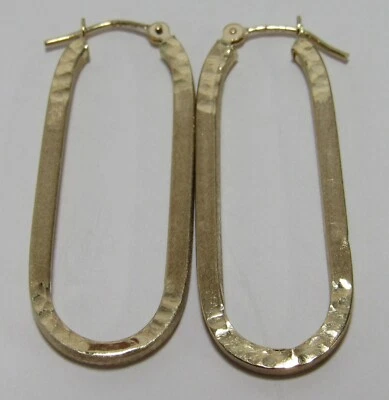 10k Yellow Gold 1.25" Open Elongated Hoop Huggie Earrings Lever Back 2.6g - Image 1 of 4