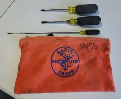 Klein Tools 3pc Set Precision Screwdriver /Klein Canvas Tool Bag Zipper VGC - Image 1 of 4