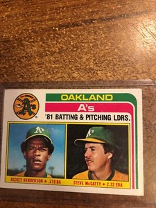 1982 Topps Baseball  # 156 A's Team Leaders/Checklist Unused Rickey Henderson