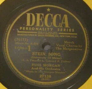 Stein Song UNiversity of Maine RUSS MORGAN & His Orch 78 Phonograph Record!! - Imagen 1 de 3