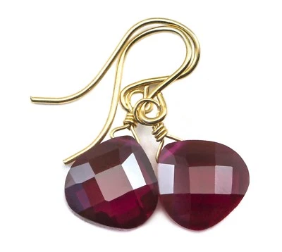 Pendientes de circonitas cúbicas de oro de 14k simuladas de rubí rojo circonita cúbica gotas de corazón de ley Foto 1 de 4